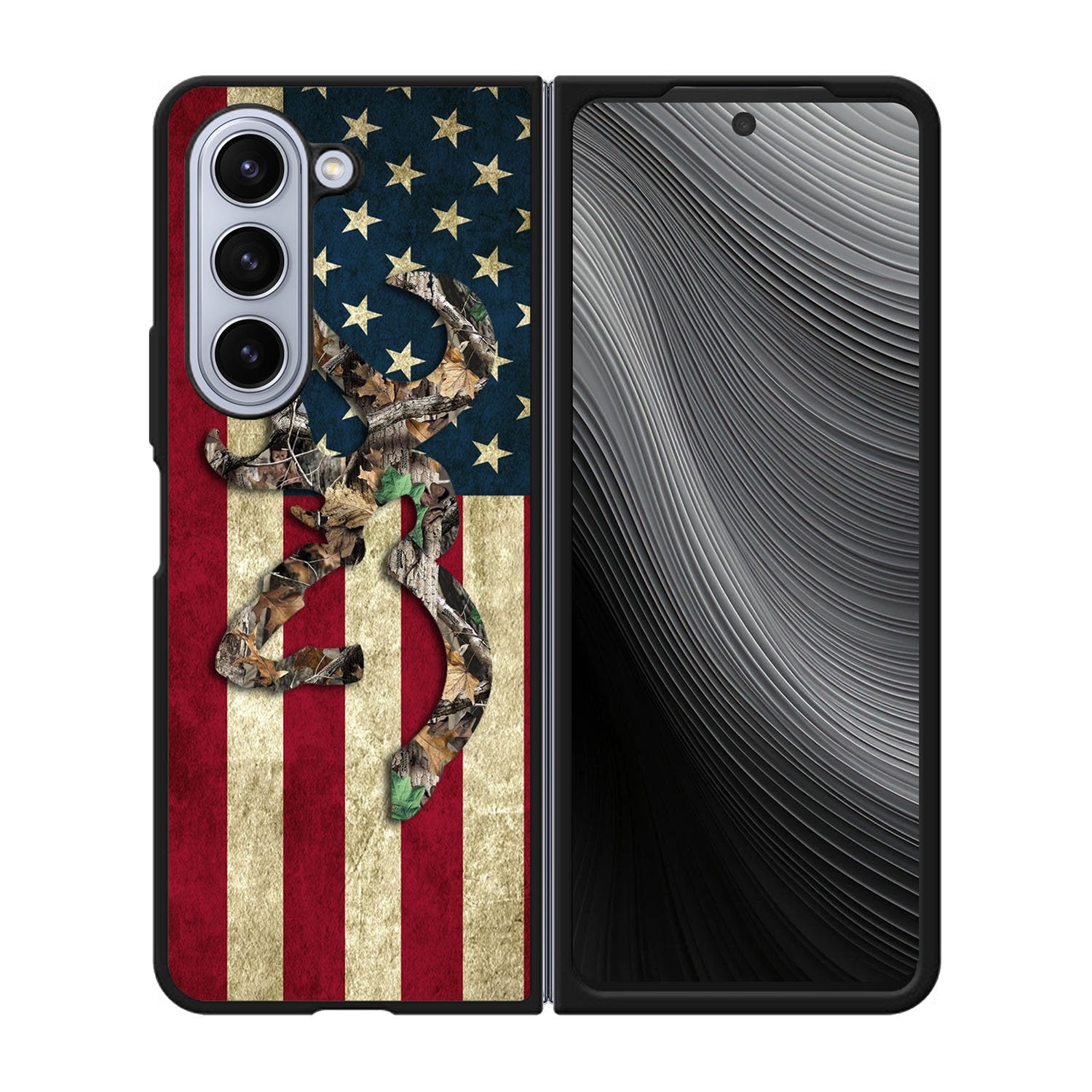 Browning Deer Real Tree Camo USA Flag Case Samsung Galaxy z Fold 5 5G BC2264