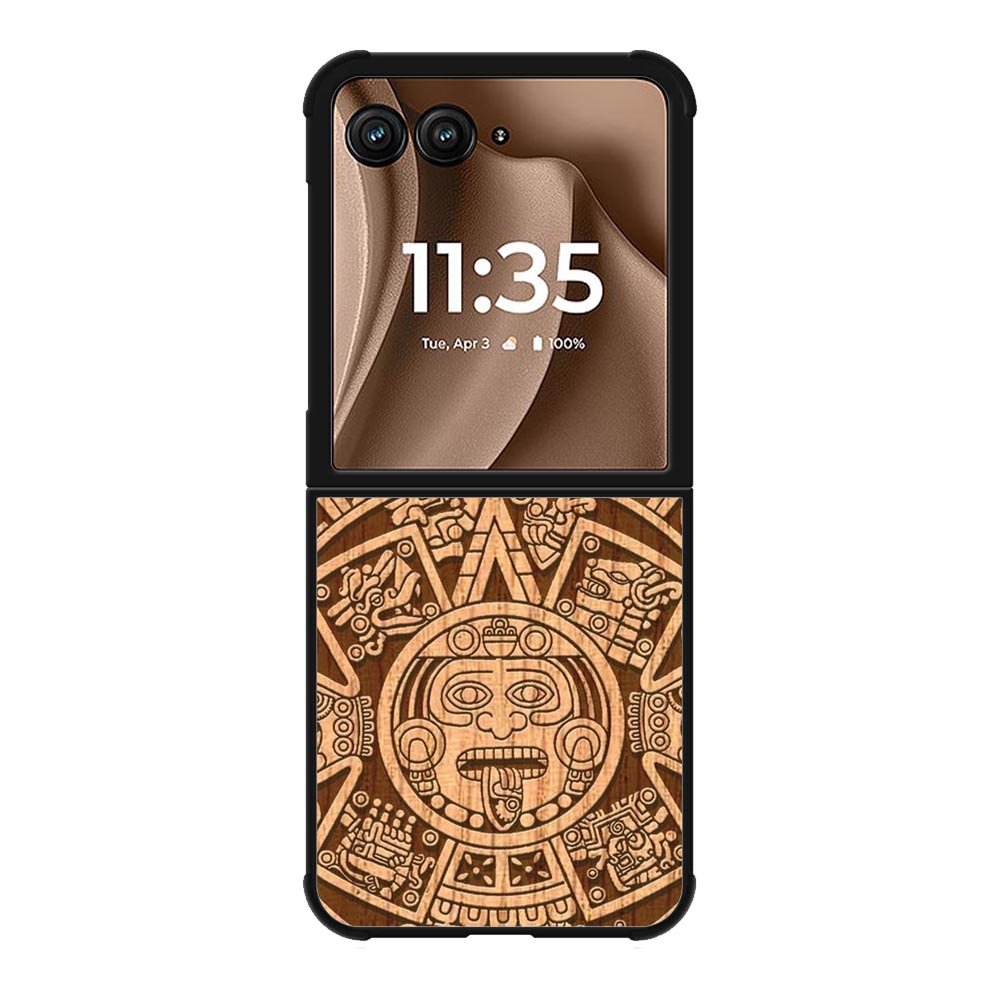 Stylized Aztec Calendar Wood Motorola Moto RAZR Plus 2025 Case FE0601