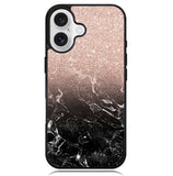 Modern rose gold ombre black marble Case iPhone 16 BC0027