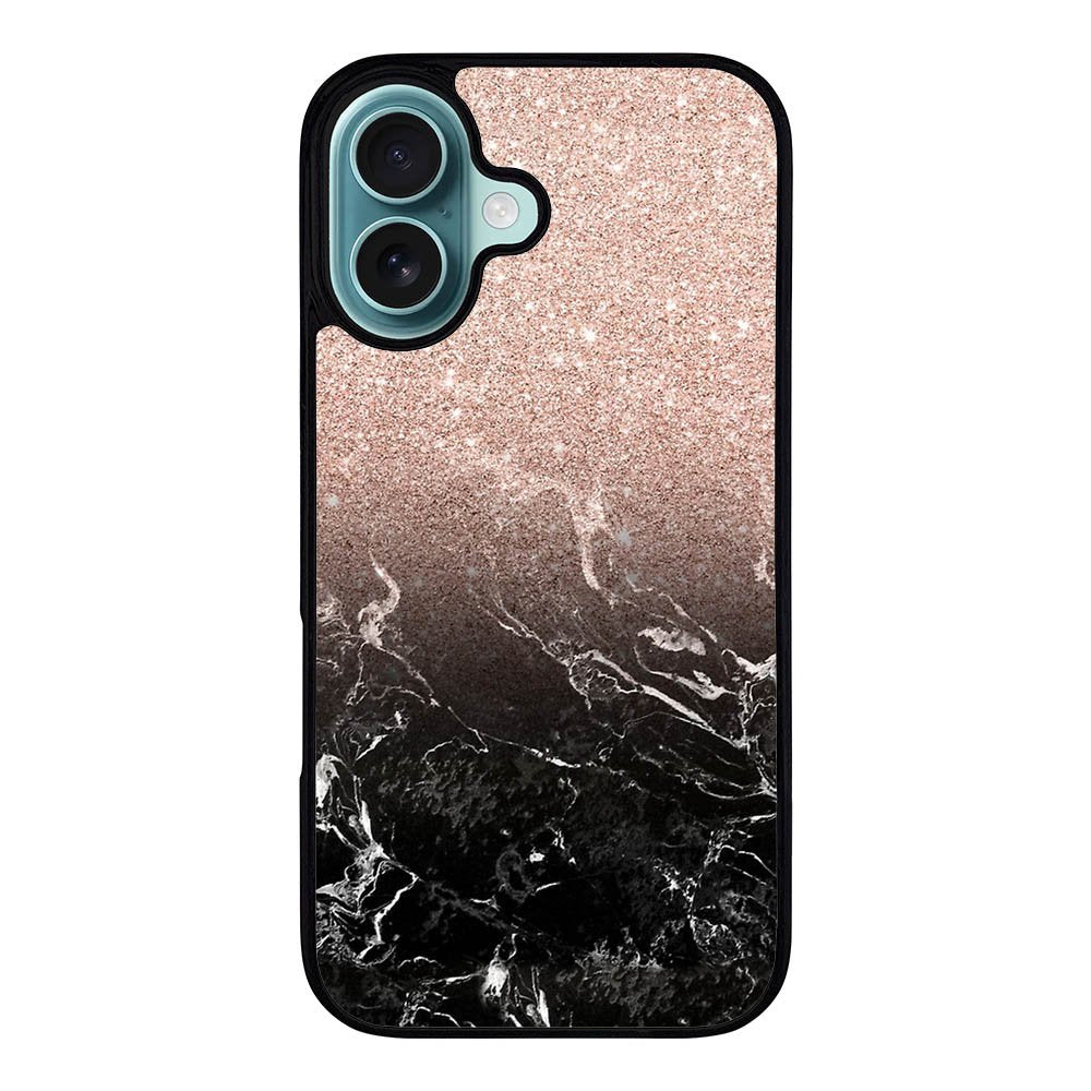 Modern rose gold ombre black marble Case iPhone 16 Plus BC0027