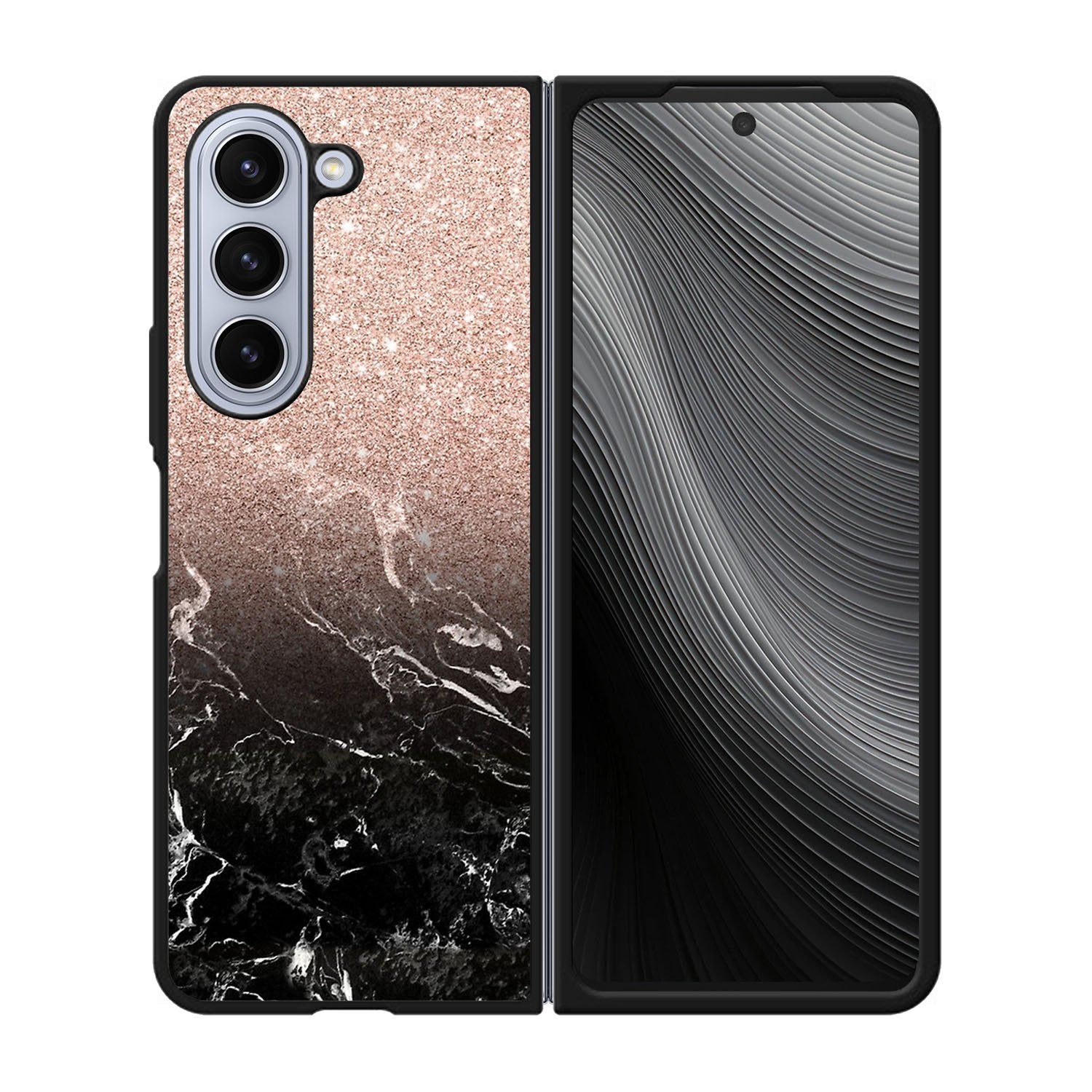 Modern rose gold ombre black marble Case Samsung Galaxy z Fold 5 5G BC0027