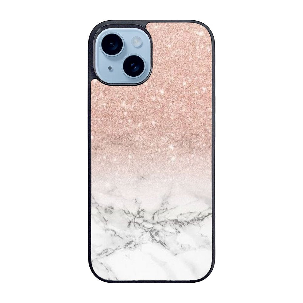 rose gold glitter ombre white marble Case iPhone 15 BC0020