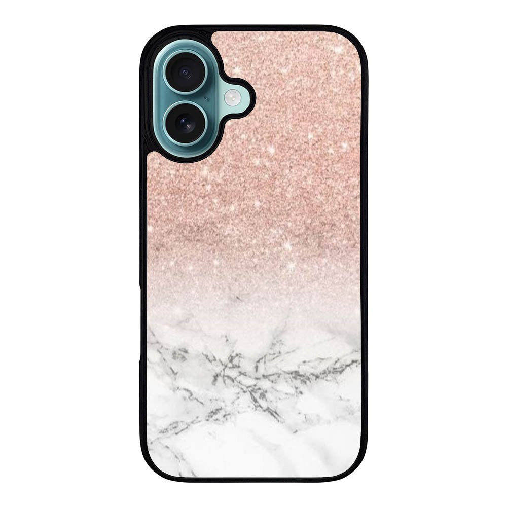 rose gold glitter ombre white marble Case iPhone 16 Plus BC0020