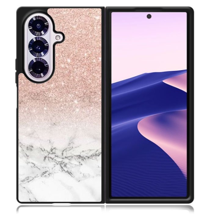 rose gold glitter ombre white marble Samsung Galaxy Z Fold 7 5G Case BC0020