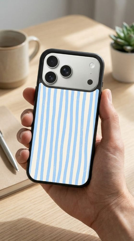 Stripes Blue White Protective Case Compatible with iPhone, Samsung & Google Pixel YW0085