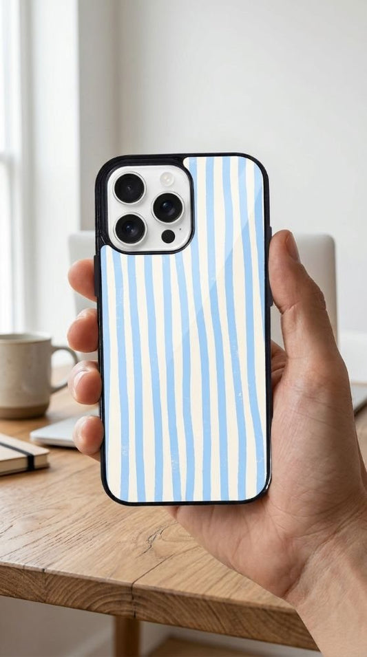 Stripes Blue White Protective Case Compatible with iPhone, Samsung & Google Pixel YW0085