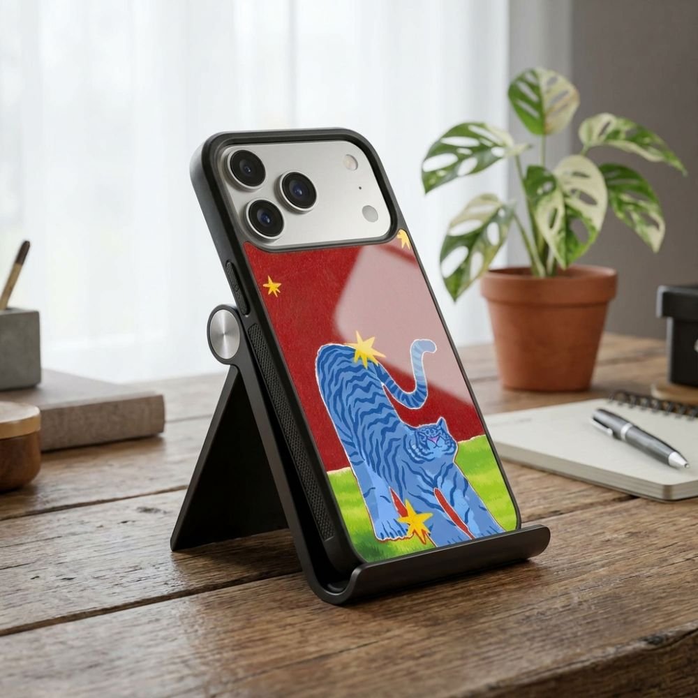 Tiger Art Blue Protective Case Compatible with iPhone, Samsung & Google Pixel YW0107
