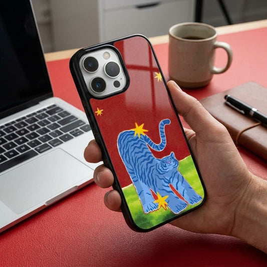 Tiger Art Blue Protective Case Compatible with iPhone, Samsung & Google Pixel YW0107
