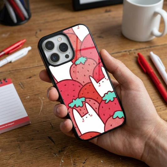 Rabbit On Strawberry Protective Case Compatible with iPhone, Samsung & Google Pixel YW0138