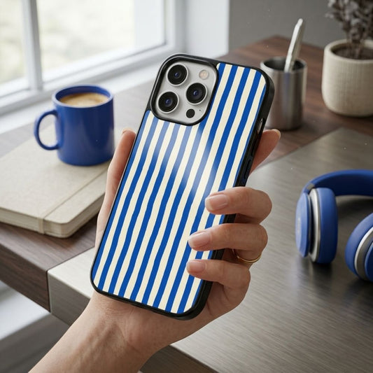 Blue Stripes Protective Case Compatible with iPhone, Samsung & Google Pixel YW0146