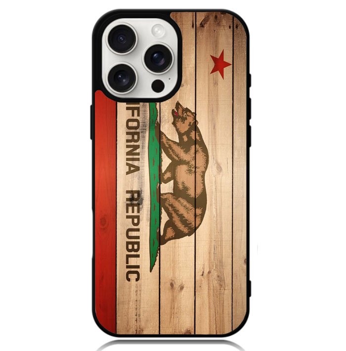 California Republic State Flag Wood Case iPhone 16 Pro BC1722