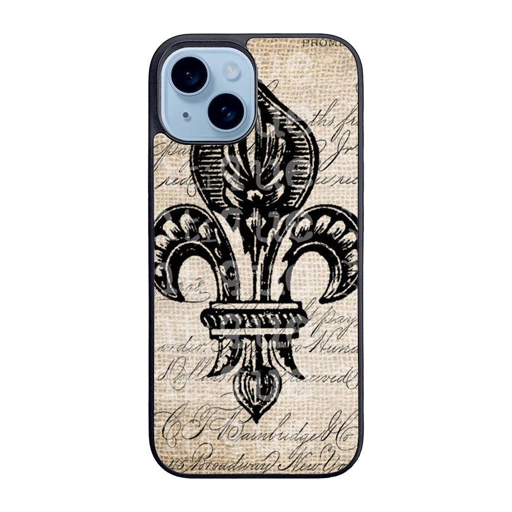 Vintage Brown Fleur de Lis Case iPhone 15 BC1953