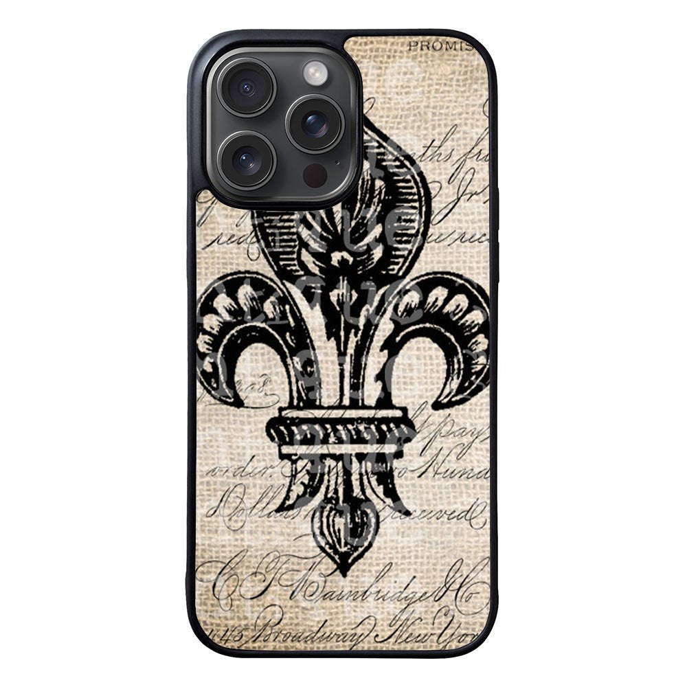 Vintage Brown Fleur de Lis Case iPhone 15 Pro BC1953