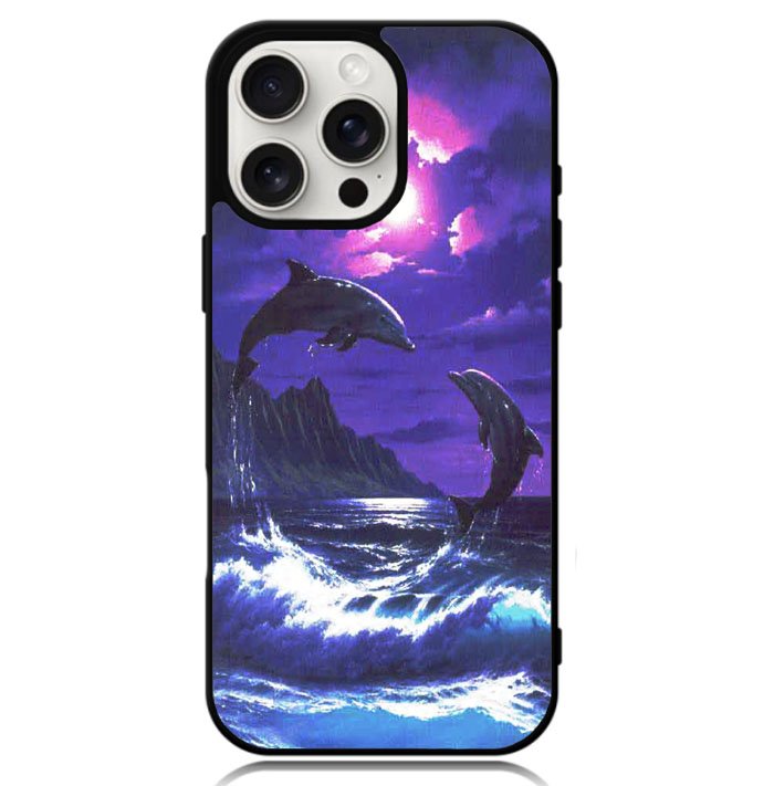 Purple Night Dolphins Beautiful Case iPhone 16 Pro Max BC1954
