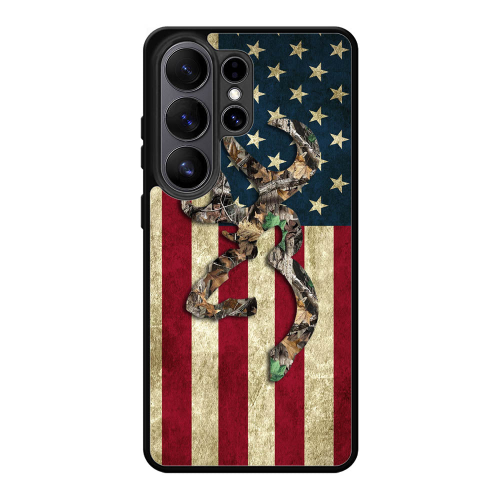 Browning Deer Real Tree Camo USA Flag Samsung Galaxy S26 Plus Case