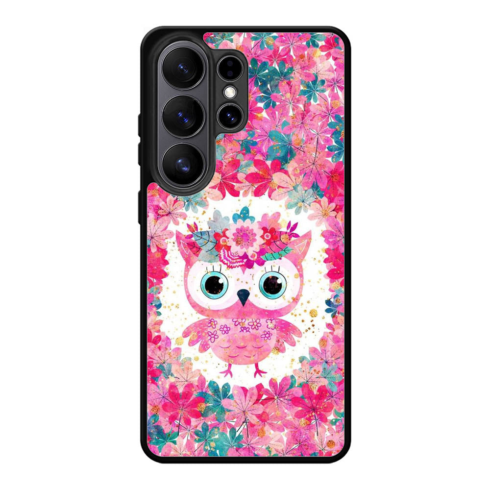 Cute Pink Floral Owl Samsung Galaxy S26 Ultra Case FE0195