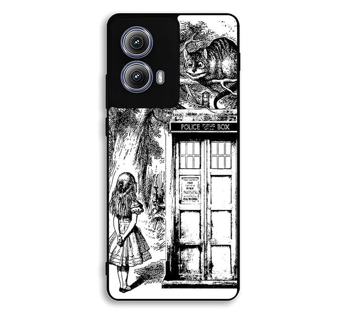 Alice In Wonderland And Cat On Doctor Who Box Motorola Moto Edge 2024 Case BC3045